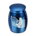 Petite urne cinéraire bleue en métal pour cendres humaines avec dessin aigle et drapeau - 40x30mm / Bleu