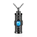 Pendentif cinéraire cylindre en acier inoxydable noir avec pierre de cristal bleu - Mars