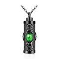 Collier urne de crémation cylindrique noir avec pendentif gemme verte brillante. - Mai