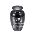 Black titanium steel cremation urn with engraved butterfly and memorial quote - Black