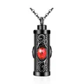 Collier pendentif urne en acier inoxydable noir avec volutes et pierre rouge - Juillet