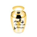 Small gold stainless steel memorial urn for pet ashes with butterfly engraving design - Gold