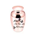 Rose gold cremation urn for pets with engraved butterflies and memorial text design - Rose Gold