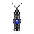 Collier urne funéraire élégant en acier inoxydable noir avec cristal bleu incrusté - Septembre