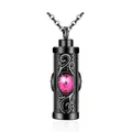 Collier d'urne commémorative en acier inoxydable noir avec pendentif gemme rose - Octobre