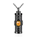 Pendentif cinéraire cylindrique noir en acier inoxydable avec pierre gemme orange - Novembre