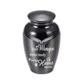 Polished black alloy pet cremation urn with angel wings and paw print heart engraving - 65x45mm / Black