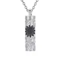 Collier urne cylindrique argent avec tournesol noir pour cendres d'animaux - Pendentif Cylindre Tournesol Argenté