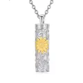 Collier d'urne funéraire en argent avec pendentif tournesol doré pour cendres d'animaux - Pendentif Cylindre Tournesol Argent Or
