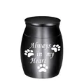 Kleine schwarze Tierurne für Hunde und Katzen mit 'Always in my Heart' Pfoten Gravur - 30*40mm / Schwarz