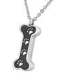 Close-up of stainless steel bone cremation pendant with paw prints for pet ashes - Bone / Silver