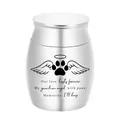 Silver aluminum pet cremation urn with angel wings and paw print design - 30x40mm / Silver