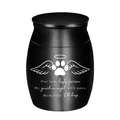 Elegant black aluminum pet cremation urn with paw print and angel wings memorial design - 30x40mm / Black