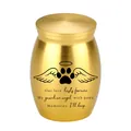 Miniature gold aluminum pet urn with winged paw print and memorial quote - 30x40mm / Gold