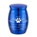 Cobalt blue aluminum pet cremation urn with engraved paw print and wings design. - 30x40mm / Blue
