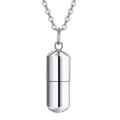 Silver polished 316L stainless steel capsule cremation urn pendant necklace with chain - Silver Pendant