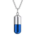 Blue and silver 316L stainless steel capsule cremation urn necklace for ashes - Black Pendant