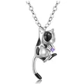 Elegant silver 3D cow cat cremation urn necklace with purple heart birthstone pendant - Necklace & Pendant / February (Purple Rhinestone)