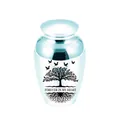 Elegant light blue metallic cremation urn for pet ashes with tree of life design - 65x45mm / Light Blue
