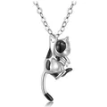 3D tuxedo cat cremation pendant necklace with white crystal on silver chain variant. - Necklace & Pendant / April (Clear Rhinestone)