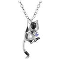 3D Silber Kuh Katze Einäscherung Urne Anhänger Halskette mit blauem Geburtsstein - Halskette & Anhänger / September (Dunkelblauer Strass)