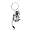 3D Silber Kuh Katze Urne Anhänger mit herzförmigem blauem Geburtsstein Schmuck - Schlüsselanhänger / September (Dunkelblauer Strass)