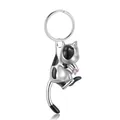 3D Silber Kuh Katze Einäscherung Anhänger mit rosa Herz Geburtsstein für Haustier Asche. - Schlüsselanhänger / Oktober (Rosa Strass)