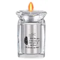 Elegant silver memorial urn for Grandma inside a clear faceted crystal candle holder - Grandma Memorial Style / Silver