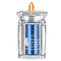 Blue metal keepsake urn in crystal candle holder with Husband memorial text - Husband Memorial Style / Blue