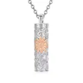Collier urne funéraire tournesol cylindrique en argent et or rose pour animaux de compagnie - Pendentif Cylindre Tournesol Argent Or Rose
