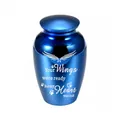 Blue alloy pet cremation urn with engraved wings and memorial heart sentiment design - 65x45mm / Blue