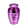 Elegantly designed purple alloy pet cremation urn with wings and heart engraving - 65x45mm / Purple