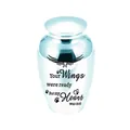 Elegant silver alloy pet cremation urn with memorial text wings and paw prints - 65x45mm / Sky Blue