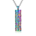 Collier urne cylindre tournesol arc-en-ciel pour cendres et poils animaux bijoux - Pendentif Cylindre Tournesol Multicolore