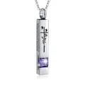 Memorial cremation jewelry purple zircon vertical bar pendant in stainless steel - Square Pillar Pendant (June Purple) / Silver
