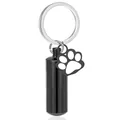 Black cylindrical pet memorial cremation urn keychain with a white paw print charm - Key Ring (38*11mm) / Black
