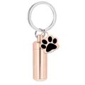 Elegant rose gold pet cremation urn keychain featuring a cute black paw print charm - Key Ring (38*11mm) / Rose Gold