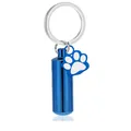 Blue cylindrical pet cremation urn keychain with dog paw charm alloy pendant - Key Ring (38*11mm) / Blue