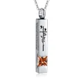 Silver titanium steel memorial urn necklace bar pendant with champagne zircon stone - Square Pillar Pendant (November Champagne Zirconia) / Silver