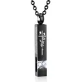 Black stainless steel bar urn necklace with cross rose engraving and white crystal. - Square Pillar Pendant (April Clear Zirconia) / Black