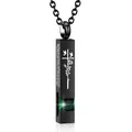 Black stainless steel cremation necklace with green zircon and memorial poem engraving - Square Pillar Pendant (May Green Zirconia) / Black