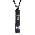 Black titanium steel cremation bar necklace for ashes with purple zircon and cross - Square Pillar Pendant (June Purple Zirconia) / Black