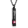 Black titanium steel cremation bar pendant necklace with a sparkling pink crystal zircon - Square Pillar Pendant (July Pink Zirconia) / Black