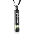 Black steel cremation urn necklace with green crystal - Square Pillar Pendant (August Green Zirconia) / Black