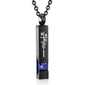 Black stainless steel bar urn necklace with blue zircon crystal memorial pendant - Square Pillar Pendant (September Blue) / Black
