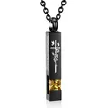 Black titanium steel bar urn necklace for ashes with yellow zircon and cross engraving - Square Pillar Pendant (November Yellow) / Black