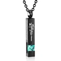 Black rectangular urn necklace with blue zircon and engraved cross memorial pendant - Square Pillar Pendant (December Blue) / Black