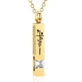 Gold plated stainless steel bar cremation urn pendant necklace with clear crystal zircon - Square Pillar Pendant (April Clear) / Gold