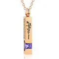 Rose gold vertical bar cremation urn pendant necklace with purple zircon crystal - Square Pillar Pendant (February Purple Zirconia) / Rose Gold