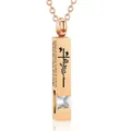 Rose gold stainless steel cylinder urn necklace with cross and rose engraving - Square Pillar Pendant (April Clear Zirconia) / Rose Gold